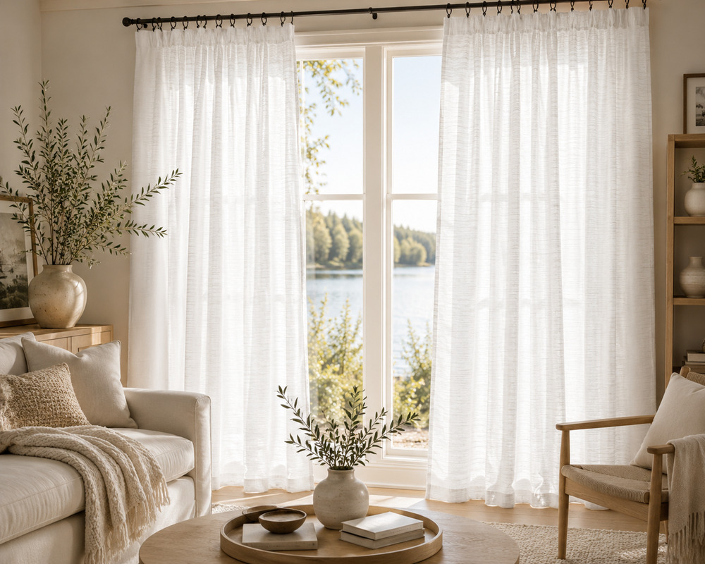 GAP Home Organic Cotton Window Curtain Pair 48x84 Sheer Dobby White NEW